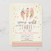 Junge wilde und drei einladen Girl Pink Gold 3. Einladung (Vorne/Hinten)