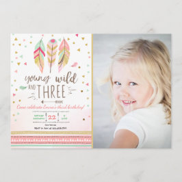 Junge wilde und drei einladen Girl Pink Gold 3. Einladung