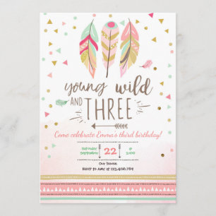 Junge wilde und drei einladen Girl Pink Gold 3. Einladung