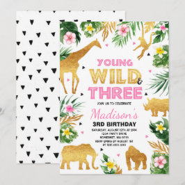 Junge wilde und drei Geburtstags-Safari-Tiere Einladung