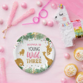 Junge wilde und drei Girl Pink Safari-Tiere Pappteller (Party)
