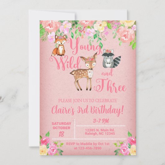 Junge wilde und drei Woodland Mädchen einladen. Einladung (Vorderseite)
