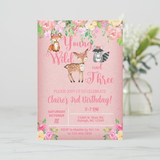 Junge wilde und drei Woodland Mädchen einladen. Einladung (Stehend Vorderseite)