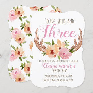 Junge Wildtiere und drei Geburtstage Einladung