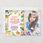 Junge Wildtiere und drei Geburtstagssafari Einladung (Vorderseite)