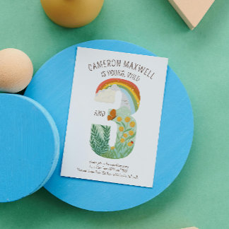 Junge Wildtiere und Drei Natur Inspiriert Geburtst Einladung