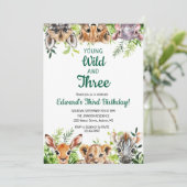 Junge Wildtiere und drei Niedliche Safari-Tiere zu Einladung (Stehend Vorderseite)