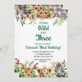 Junge Wildtiere und drei Niedliche Safari-Tiere zu Einladung (Vorne/Hinten)