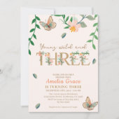 Junge Wildtiere und drei pfirsichblütige 3. Geburt Einladung (Vorderseite)