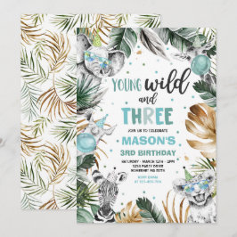 Junge Wildtiere und drei Safari-Dschungeltiere-Par Einladung