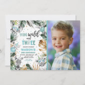 Junge Wildtiere und drei Safari-Jungtiere Party Einladung (Vorderseite)