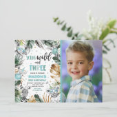 Junge Wildtiere und drei Safari-Jungtiere Party Einladung (Stehend Vorderseite)