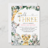 Junge Wildtiere und drei Safari-Jungtiere zum Gebu Einladung (Vorderseite)