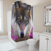 Junge Wolfe in fuchsienrosa Blume Duschvorhang (Beispiel)