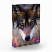 Junge Wolfe in fuchsienrosa Blume Fotoblock (Links)