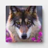 Junge Wolfe in fuchsienrosa Blume Fotoplatte (Vorderseite)