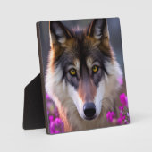 Junge Wolfe in fuchsienrosa Blume Fotoplatte (Vorderseite)
