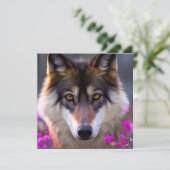 Junge Wolfe in fuchsienrosa Blume Karte (Stehend Vorderseite)