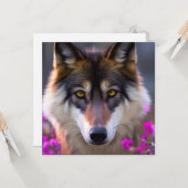 Junge Wolfe in fuchsienrosa Blume Karte (Vorderseite/Rückseite Beispiel)