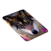 Junge Wolfe in fuchsienrosa Blume Magnet (Rechte Seite)