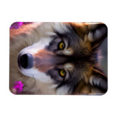 Junge Wolfe in fuchsienrosa Blume Magnet (Horizontal)