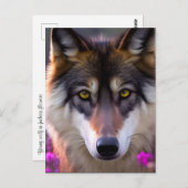 Junge Wolfe in fuchsienrosa Blume Postkarte (Vorne/Hinten)