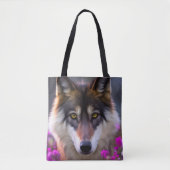 Junge Wolfe in fuchsienrosa Blume Tasche (Vorderseite)