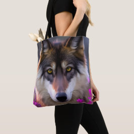 Junge Wolfe in fuchsienrosa Blume Tasche