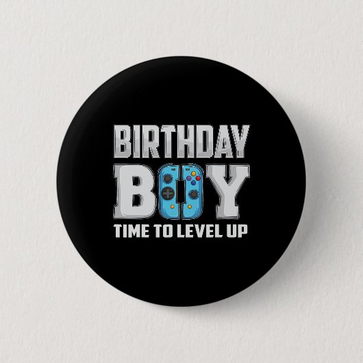 Junge Zeit zum Levelaufstieg Videospiel Geburtstag Button (Vorderseite)