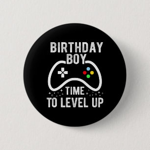 Junge Zeit zum Levelaufstieg Videospiel Geburtstag Button