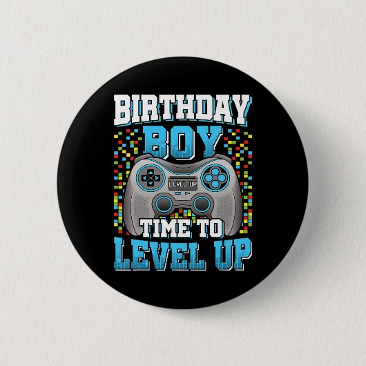 Junge Zeit zum Levelaufstieg Videospiel Geburtstag Button (Vorderseite)