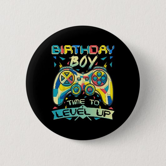 Junge Zeit zum Levelaufstieg Videospiel Geburtstag Button (Vorderseite)