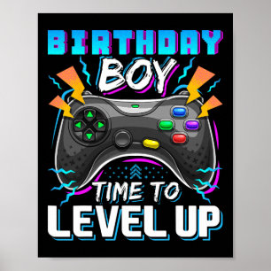 Junge Zeit zum Levelaufstieg Videospiel Geburtstag Poster
