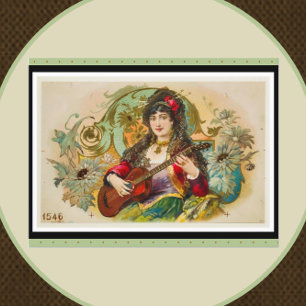 Junge Zigeunerin spielt Gitarre im Vintage-Stil Postkarte