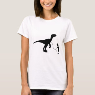 Junge zu Fuß seinen Haustier Velocoraptor Dinasou T-Shirt