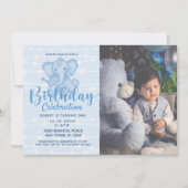 Junge zum 1. Geburtstag Süßer Elefant Lichterkette Einladung (Vorderseite)