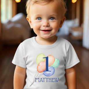 Junge zum ersten Geburtstag mit Namen und Balloons Baby T-shirt