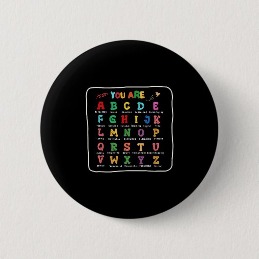 Junge Zurück Zur Schule Du Bist Buchstaben Alphabe Button (Vorderseite)