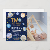 Junge Zwei der Mond zum Geburtstag Foto Einladung (Vorne/Hinten)