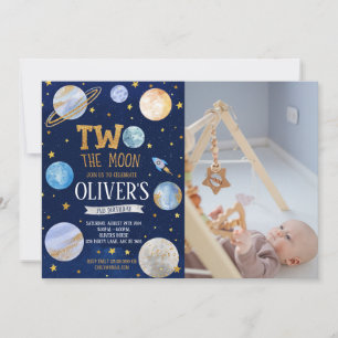 Junge Zwei der Mond zum Geburtstag Foto Einladung