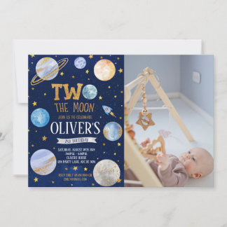 Junge Zwei der Mond zum Geburtstag Foto Einladung
