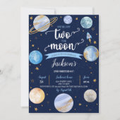 Junge Zwei der Mondraum zum Geburtstag Einladung (Vorderseite)