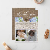 Junge Zwillinge Taufe Dankeschön mit 2 Fotos Mitteilungskarte (Vorderseite/Rückseite Beispiel)