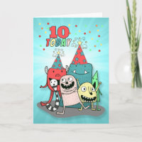 Jungen 10. Geburtstag Blauer und Roter Cartoon Mon