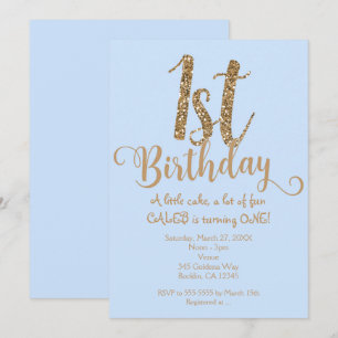 Jungen 1. GEBURTSTAG 1 Blau & Gold Party Einladung