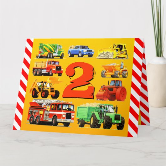 Jungen 2. Geburtstag Custom Construction Trucks Karte (Vorderseite)