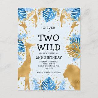 Jungen 2. Geburtstag Party Pale Blue Gold Safari Postkarte