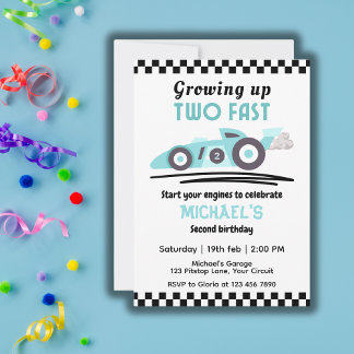 Jungen 2. Geburtstag werden zwei schnelle Rennwage Einladung