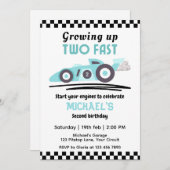 Jungen 2. Geburtstag werden zwei schnelle Rennwage Einladung (Vorne/Hinten)