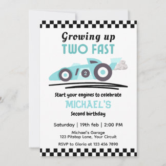 Jungen 2. Geburtstag werden zwei schnelle Rennwage Einladung